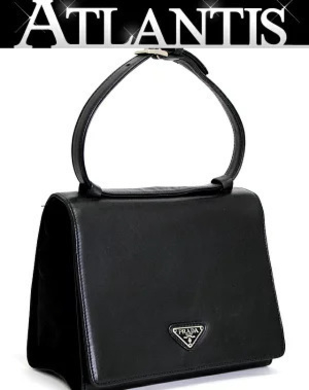 Prada black leather handbag structured arched top handle